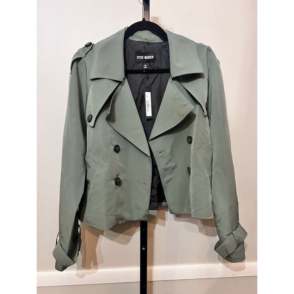 Steve Madden Sage Green Cropped Trench Jacket NWT Size M - Picture 2 of 7